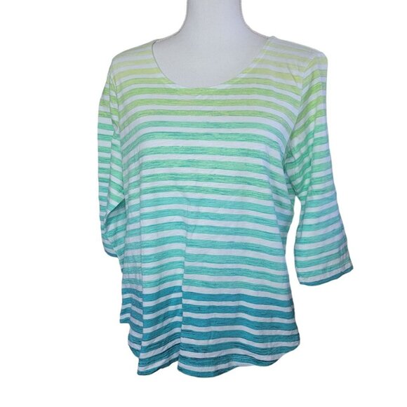 Christopher Banks Petite Tee Shirt Green Horizontal Stripe Womens Large PL Short - Picture 8 of 8